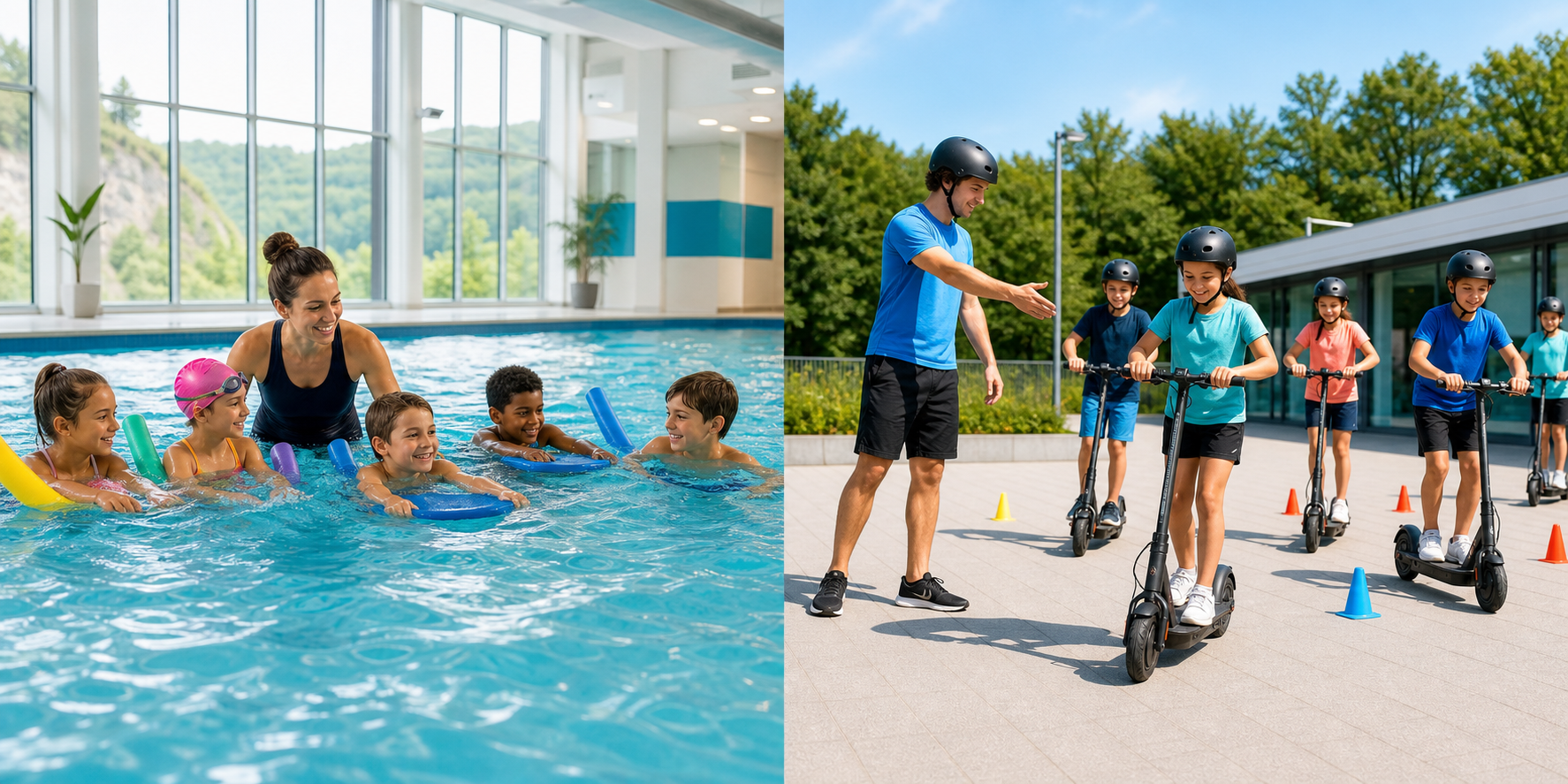 stage-piscine-trottinette Stage pour enfants combinant piscine et trottinette électrique à Dinant